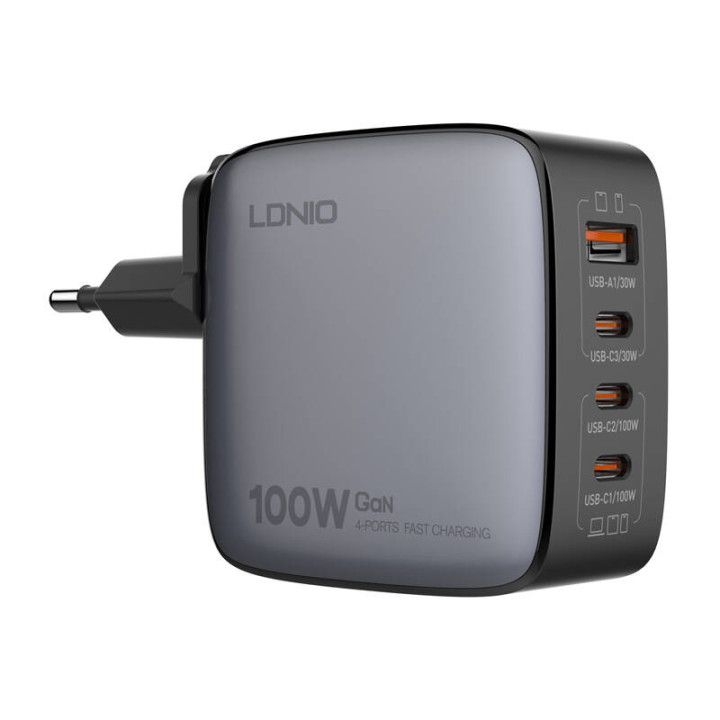 Cargador de red LDNIO Q408 100W USB-A + 3x USB-C (negro)