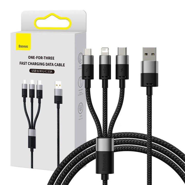 Carga Rápida USB a M+L+C Baseus StarSpeed 3.5A 0,6m (Negro)