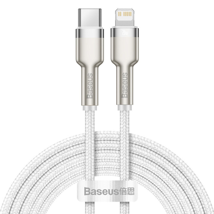 Cable USB-C para Lightning Baseus Cafule, PD, 20W, 2m (blanco)