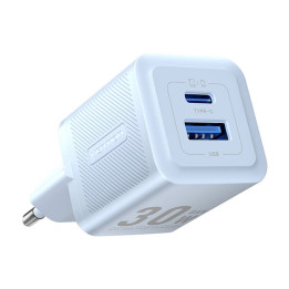 Cargador de pared, Vention, FEQL0-EU, USB-C + USB-A, 30W/30W, GaN (azul)