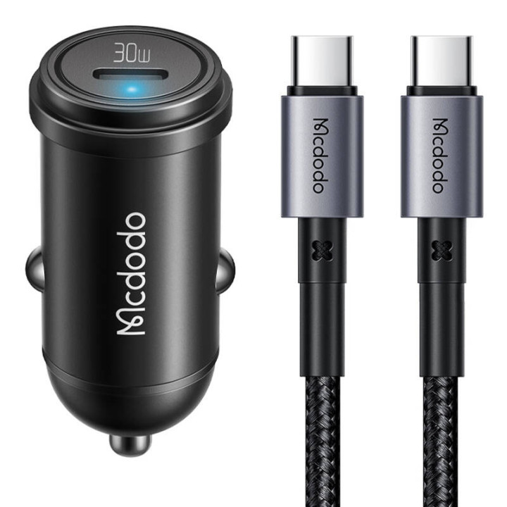 Cargador de coche McDodo CC-7493 65W con cable mini USB-C blanco con chip E-mark 1m 100W (negro)