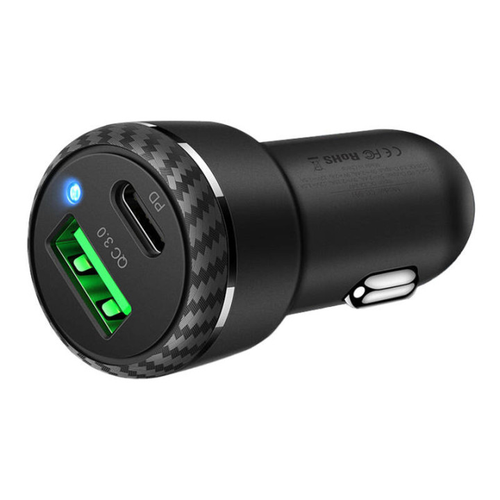 Cargador de coche Mcdodo CC-5970, USB + USB-C 38W (negro)