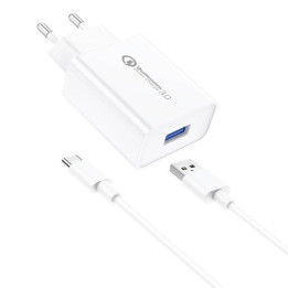 Foneng EU13 Cargador de Pared 18W + Cable USB a USB-C, 3A (Blanco)