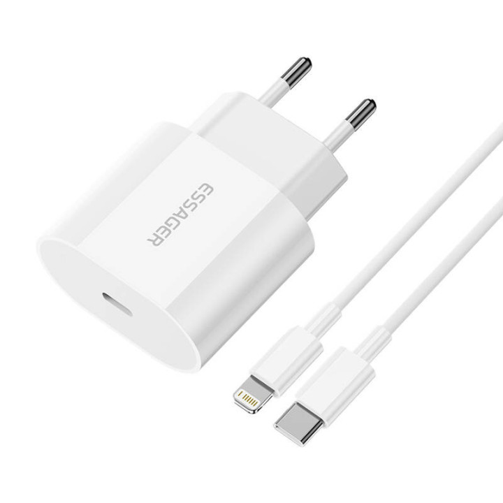 Cargador USB-C 20W Essager con cable USB-C a Lightning (blanco)