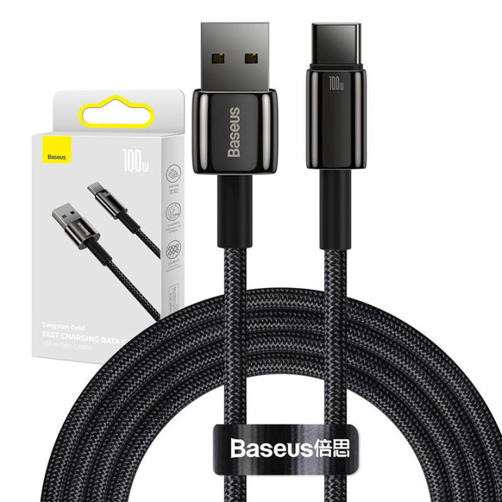 Кабель Baseus Tungsten Gold USB — USB-C, 100 Вт, 2 м (черный)