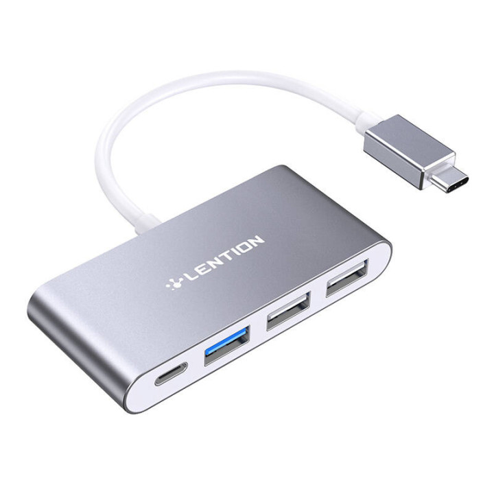 Концентратор Lention 4 в 1 USB-C — USB 3.0 + 2x USB 2.0 + USB-C (серый)