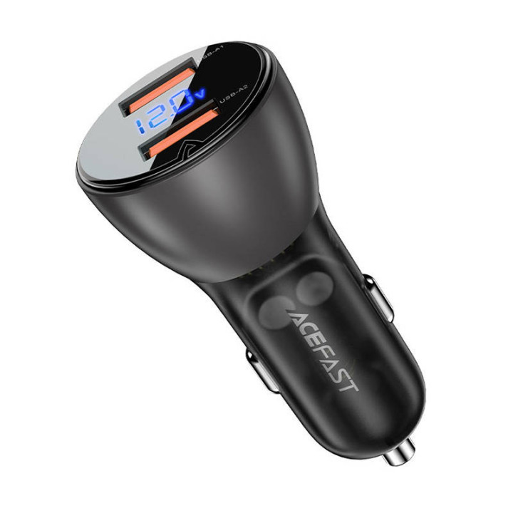 Cargador de coche Acefast B7, 45W, 2x USB, con pantalla (negro)