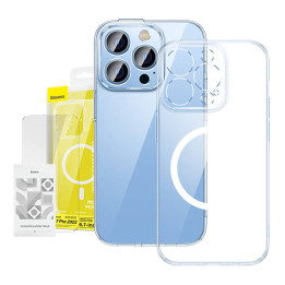 Baseus Crystal Juego de funda magnética transparente y vidrio templado para iPhone 14 Pro Max