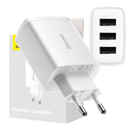 Cargador rápido compacto Baseus, 3x USB, 17W (blanco)