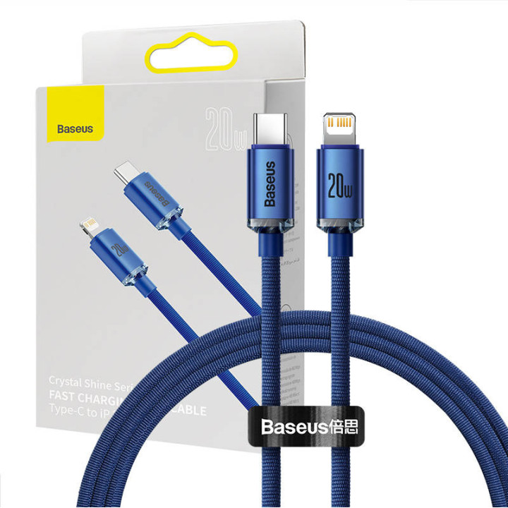Cable Baseus Crystal USB-C a Lightning, 20W, 1,2 m (azul)