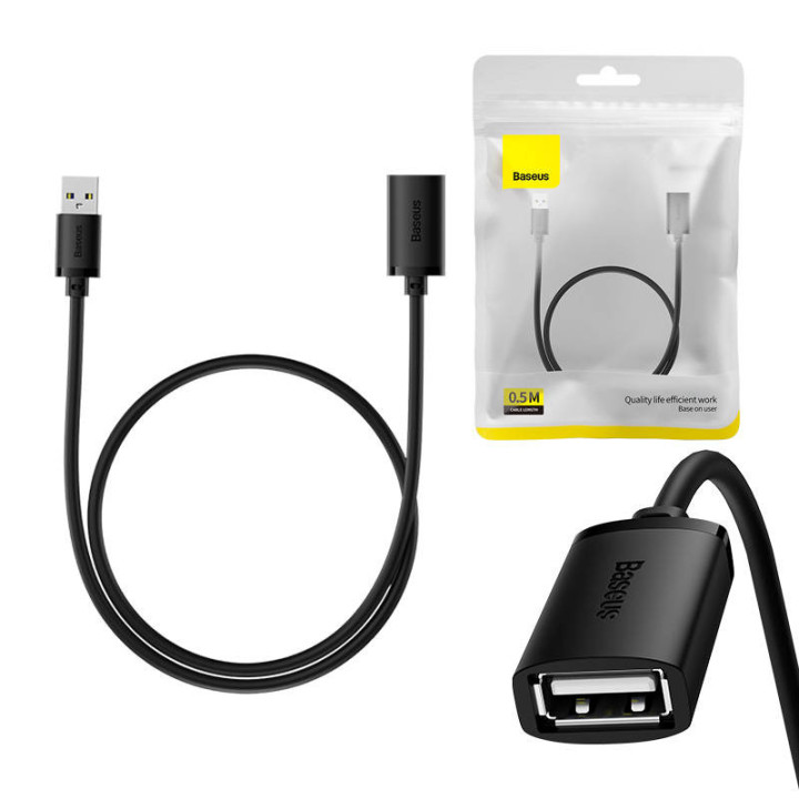 Cable de extensión USB 2.0 Baseus macho a hembra, Serie AirJoy, 0,5 m (negro)
