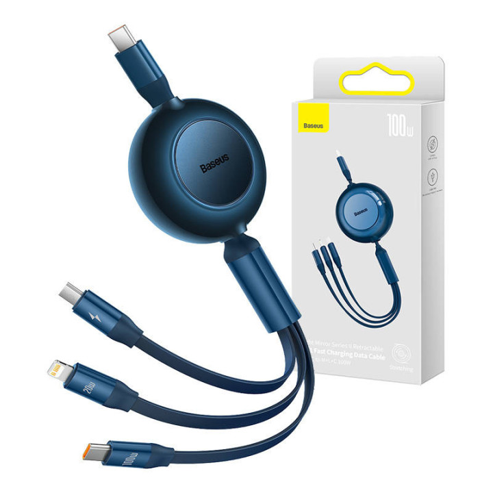 Cable USB-C 3 en 1 Baseus Bright Mirror 4 para micro USB / USB-C / Lightning 100W / 3.5A 1.1m (Azul)