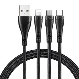 Cable USB 3 en 1 a USB-C / Lightning / Micro USB, Mcdodo CA-6960, 1,2 m (Negro)