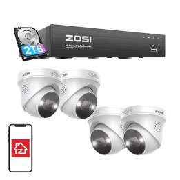 IP Camera ZOSI C225 4 pcs WiFi 5MP + NVR 8ch + 2TB HDD