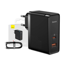 Cargador de pared Baseus GaN USB-C + USB, 100W + cable de 1m (negro)