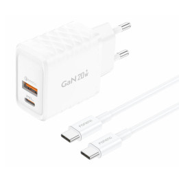 Foneng EU56 1xUSB-A, 1xUSB-C, cargador de corriente de 20W (blanco) + cable USB-C