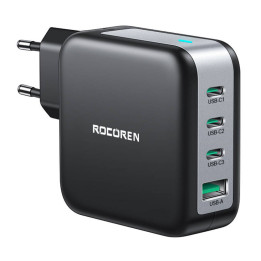 Cargador de pared GaN Rocoren 3x USB-C, 1x USB, Power Delivery 3.0, 100W (negro)