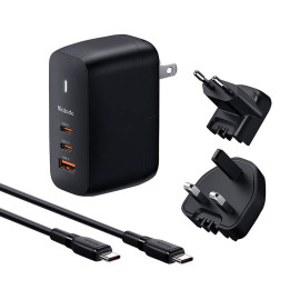 Mcdodo CH-8442 Cargador de red para Reino Unido/EE. UU./UE, 2x USB-C + USB-A, cable USB-C de 2 m, 65 W (negro)
