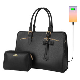 Bolso para portátil de mujer de 15,6'' con estuche cosmético Matein 1310 Negro USB