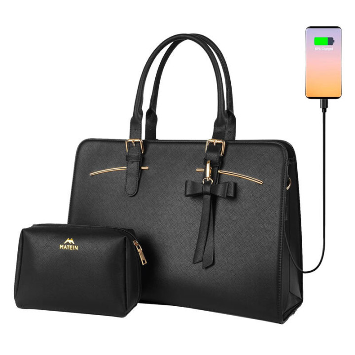 Bolso para portátil de mujer de 15,6'' con estuche cosmético Matein 1310 Negro USB