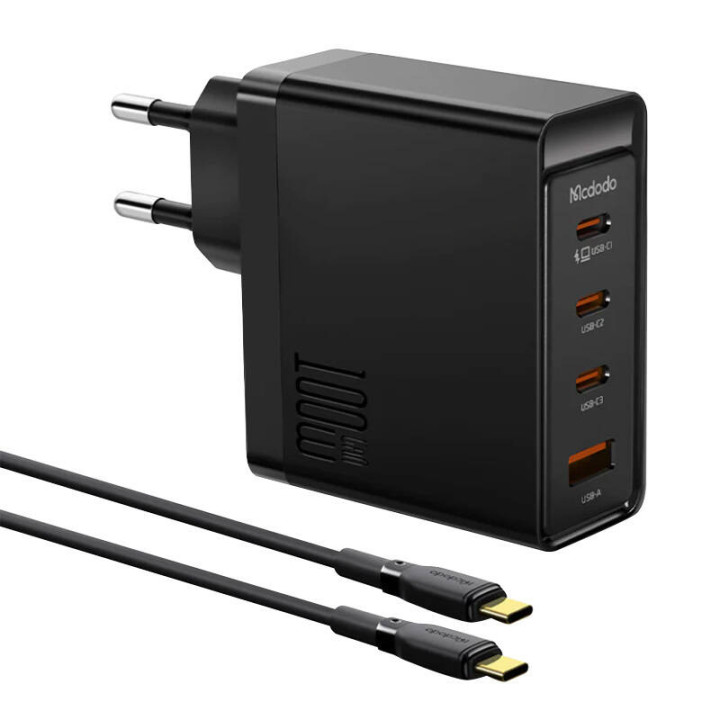 Wandladegerät McDodo GAN 3xUSB-C + USB, 100W + 2m Kabel (schwarz)
