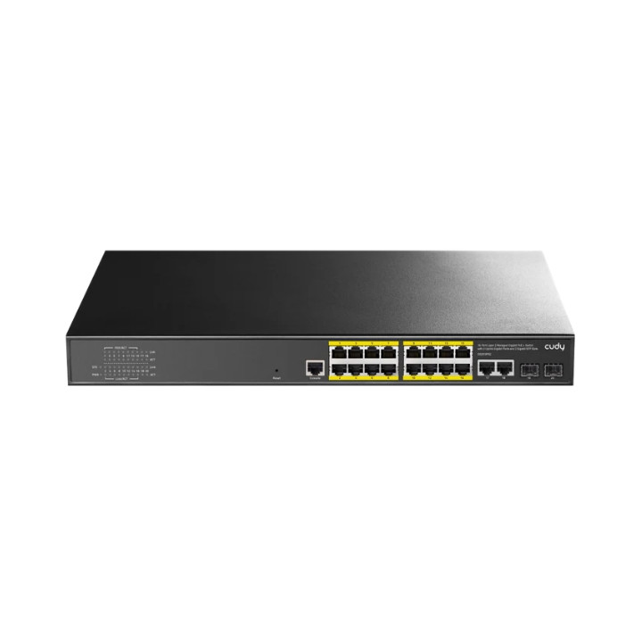 Cudy GS2018PS2-200W 16-портовый управляемый Gigabit PoE+ коммутатор L2 с 2 аплинк-портами и 2 SFP слотами, 200W
