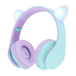 PowerLocus P2 Cats Ears Auriculares inalámbricos para niños (azul y morado)