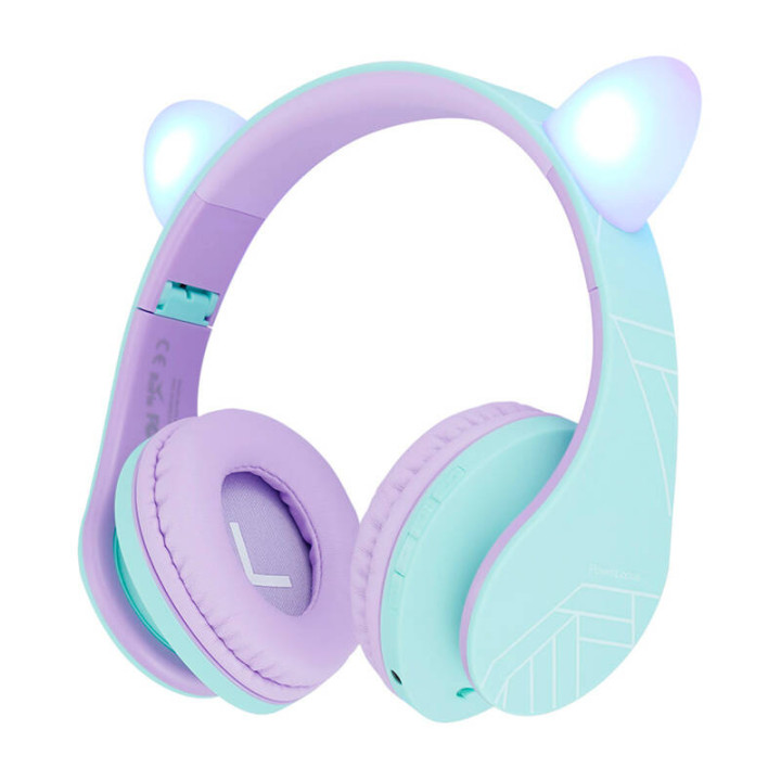 PowerLocus P2 Cats Ears Auriculares inalámbricos para niños (azul y morado)