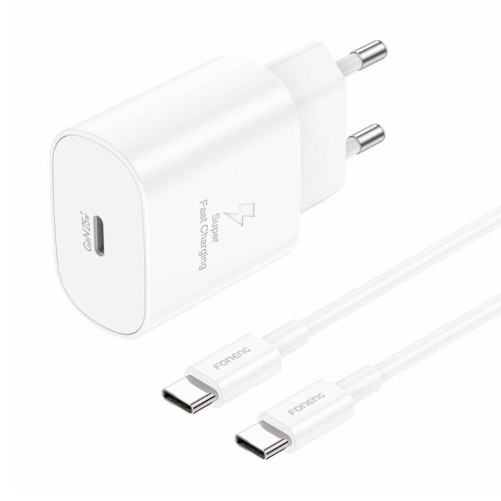 Foneng EU51 USB-C 25W Netzladegerät + USB-C - USB-C-Kabel (weiß)