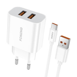 Schnellladegerät Foneng 2x USB EU45 12W + USB Typ C Kabel