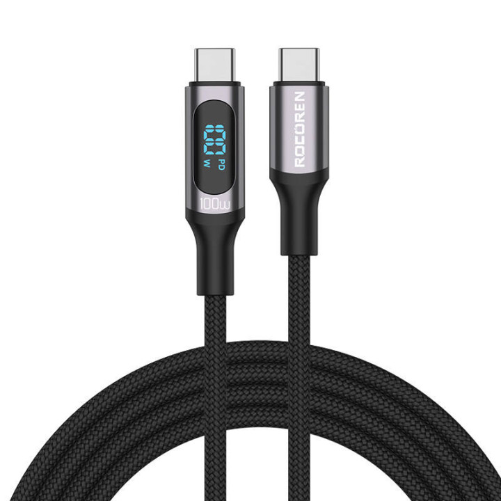Schnellladekabel Rocoren Digital USB-C auf USB-C, PD, 1 m (grau)