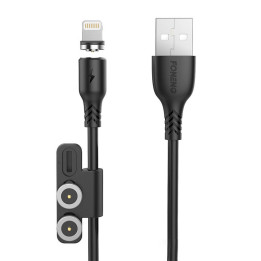 Foneng X62 magnetisches 3-in-1-USB-zu-USB-C-/Lightning-/Micro-USB-Kabel, 2,4 A, 1 m (schwarz)