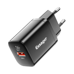 Wandladegerät USB-C+USB-A 30W Essager PD+QC (schwarz)