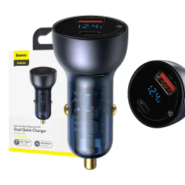 Baseus Particular Digital Display Autoladegerät mit Display, USB + USB-C, QC3.0+PD, 5A, 65W (grau)