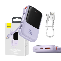 Powerbank Baseus Qpow Pro mit Lightning-Kabel, USB-C, USB, 10000 mAh, 20 W (lila)