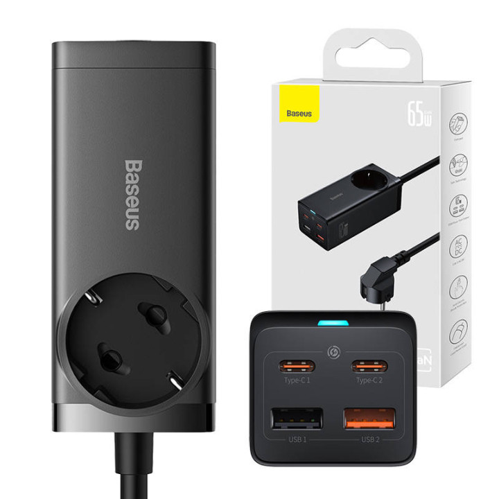 Baseus GaN3 Pro Wandladegerät / Steckdosenleiste 2xUSB + 2xUSB-C + AC, 65W