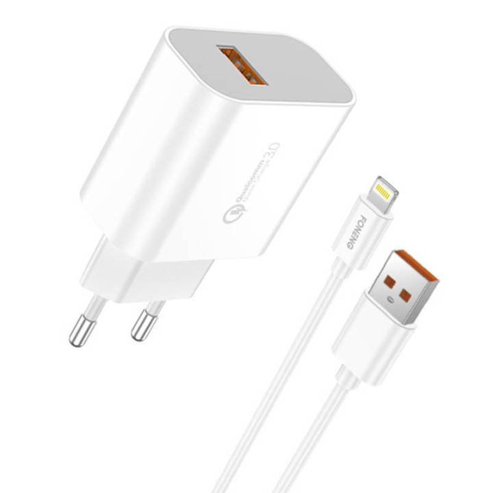 Schnellladegerät Foneng 1x USB QC3.0 EU46 18W + USB-Lightning-Kabel