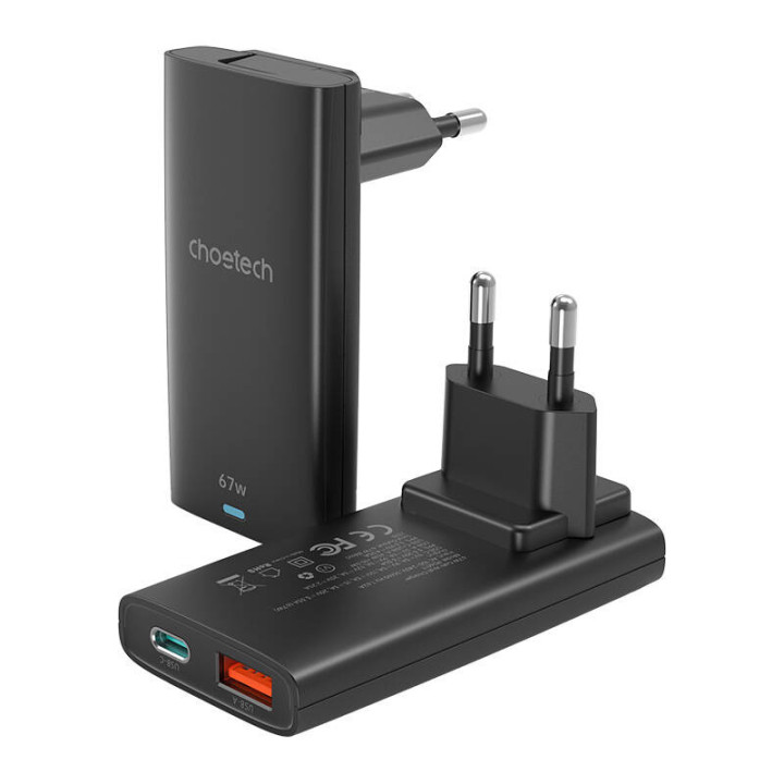 Choetech PD6011 PD65W GaN schlankes USB-A+C Mini-Ladegerät (schwarz)