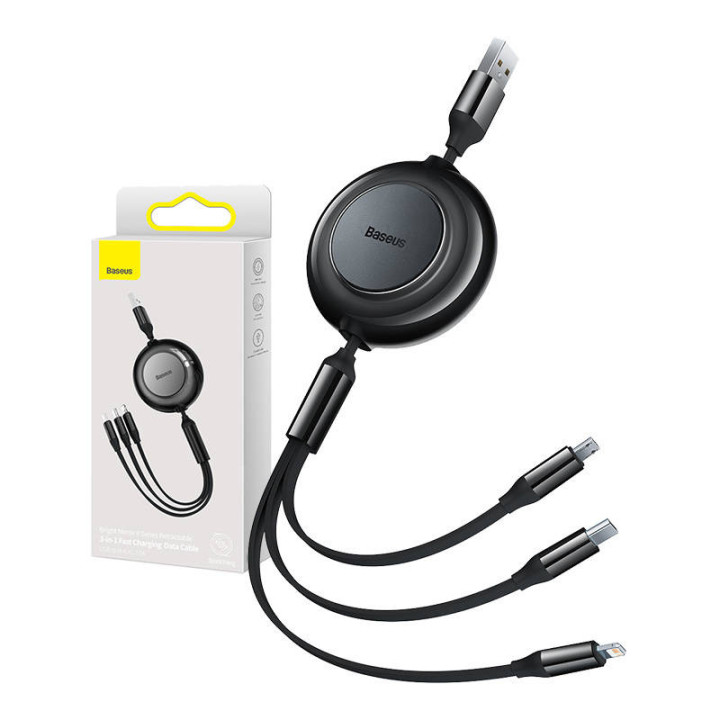 Baseus Bright Mirror 2, USB 3-in-1-Kabel für Micro-USB / USB-C / Lightning 3,5 A 1,1 m (Schwarz)