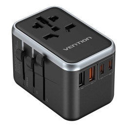Vention FJFB0 GaN 2xUSB-C 2xUSB-A Универсальный дорожный адаптер 65 Вт (черный)