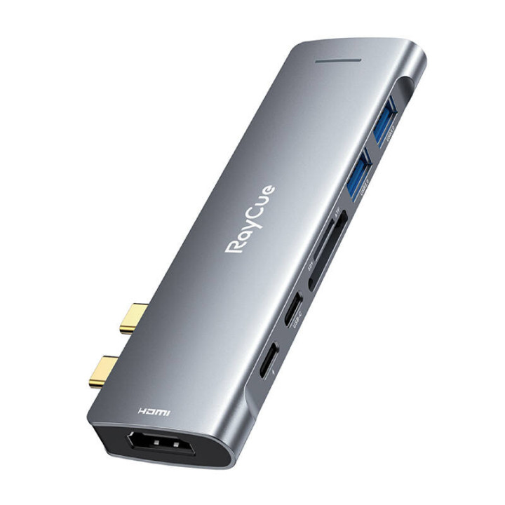 Концентратор 7w2 RayCue USB-C на 2 порта USB-A 3.0 5 Гбит/с + SD/TF 3.0 + USB-C+ HDMI 4K30 Гц (серый)