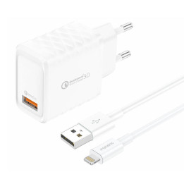 Foneng EU54 18W USB-A, 3A Netzladegerät (Weiß) + USB-A-auf-Lightning-Kabel
