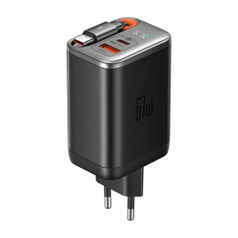 McDodo CH-4100 67 W GaN 2-in-1 USB-C+A-Ladegerät, 65 cm USB-C-Kabel, schwarz