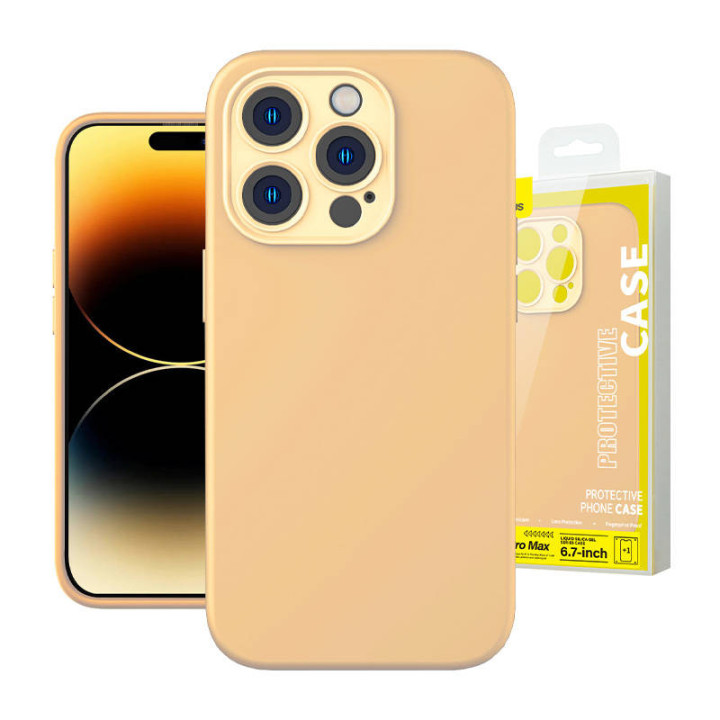 Baseus Liquid Silica Gel Hülle für iPhone 14 Pro Max (Sunglow) + gehärtetes Glas + Reinigungsset