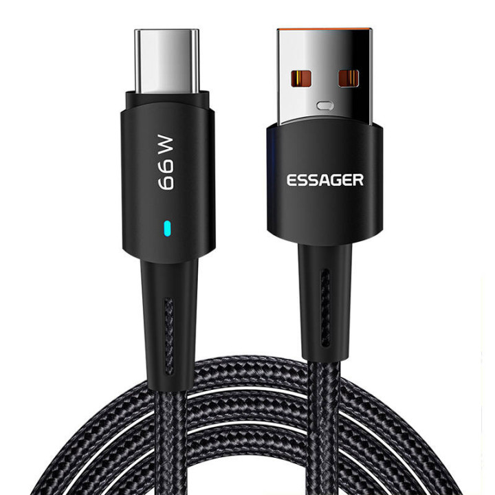 USB-zu-USB-C-Kabel, Essager, EXCT-CGA01, 66 W, 2 m (schwarz)