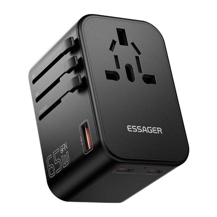 Дорожное зарядное устройство, Essager, ECT65-LT01-Z, 65 Вт (черное)