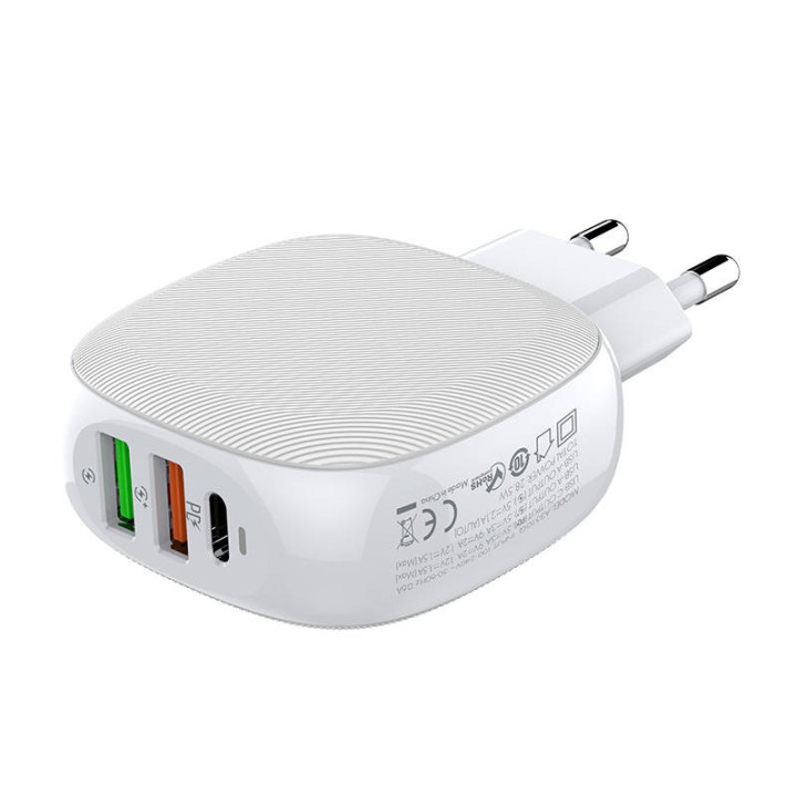 Wandladegerät LDNIO A3510Q, 2x USB + USB-C, PD + QC 3.0, 32W (weiß)