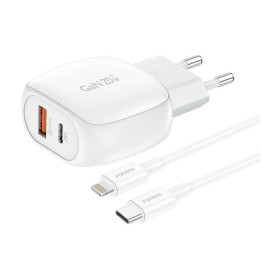Foneng EU41 USB-C+USB-A 20W Netzwerkladegerät + USB-C - Lightning-Kabel (weiß)
