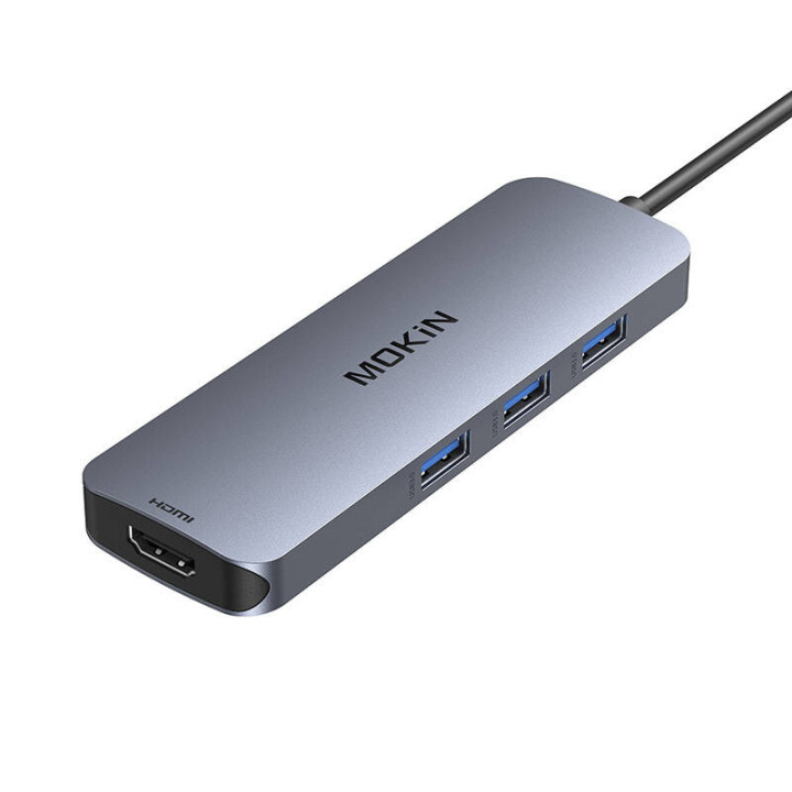 Адаптер-концентратор MOKiN 8 в 1 USB-C на 2x HDMI 4K 60 Гц + USB-C + USB 3.0 + SD + Micro SD (серебристый)
