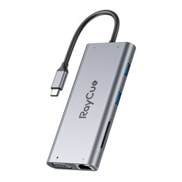 Концентратор 11w1 RayCue USB-C до 2x USB-A 2.0 480 Мбит/с + 3x USB-A 3.2 5 Гбит/с + SD/TF 3.0 + HDMI 4K30Hz + VGA 1080p + RJ45 +